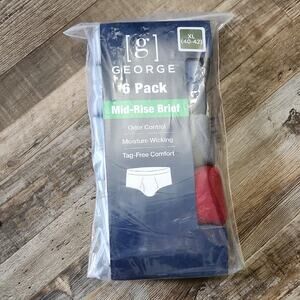 George Men's 6 Pack Mid-Rise Briefs Size XL Red Blue Gray‎ Black Wicking Tagless